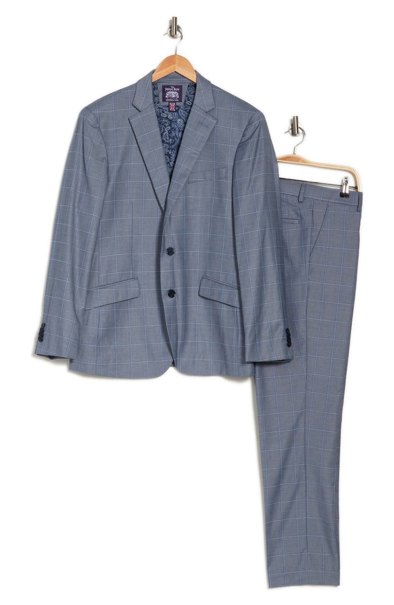 SAVILE ROW CO Hoxton Blue Windowpane Two-Button Notch Lapel Suit, Alternate, color,