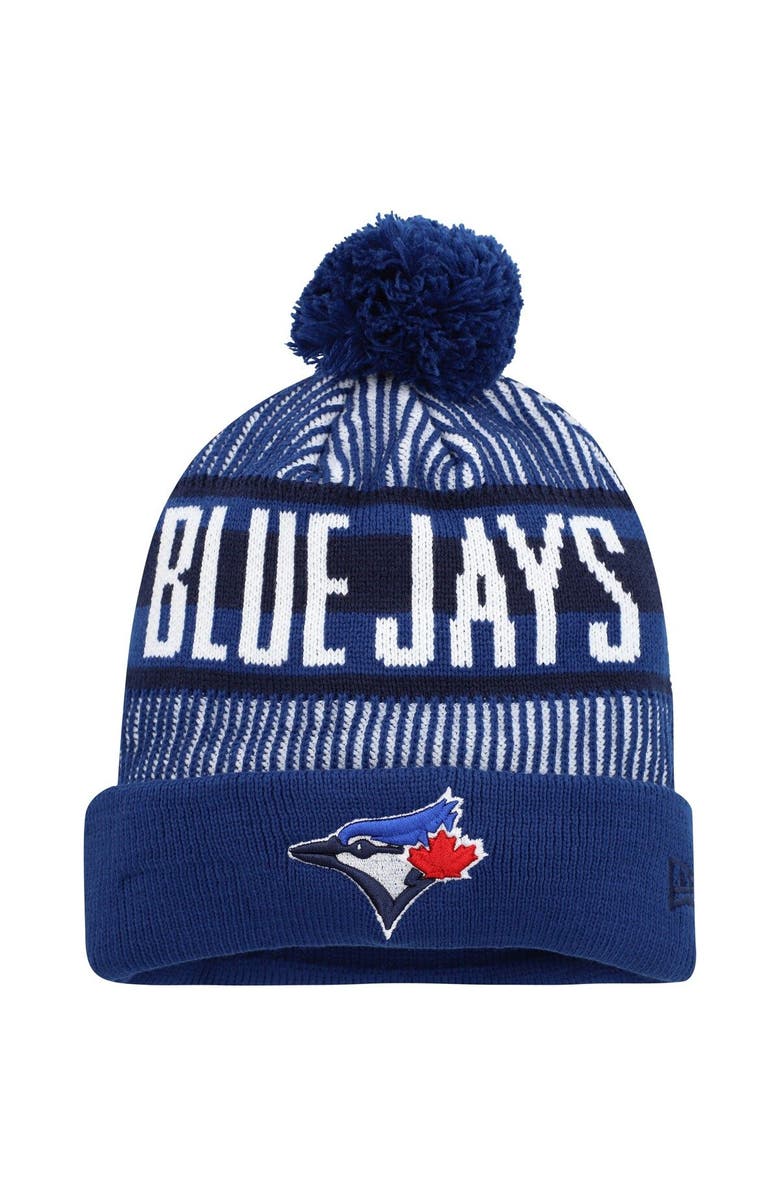 New Era Men's New Era Royal Toronto Blue Jays Striped Cuffed Knit Hat with Pom, Main, color, 