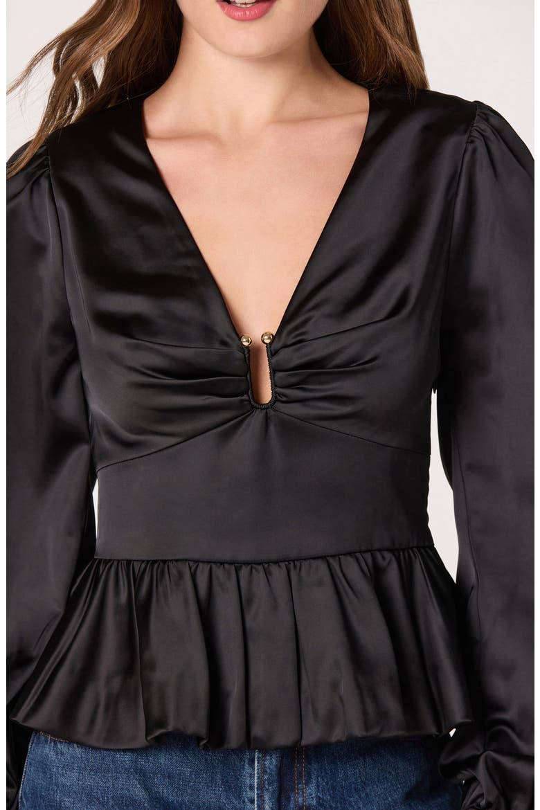Satin Peplum Shirt, Alternate, color, BLACK