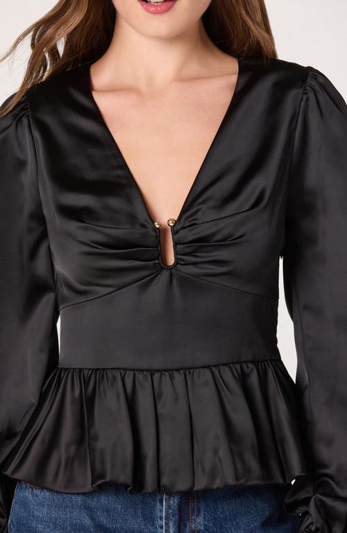 Astr The Label Satin Peplum Shirt In Black