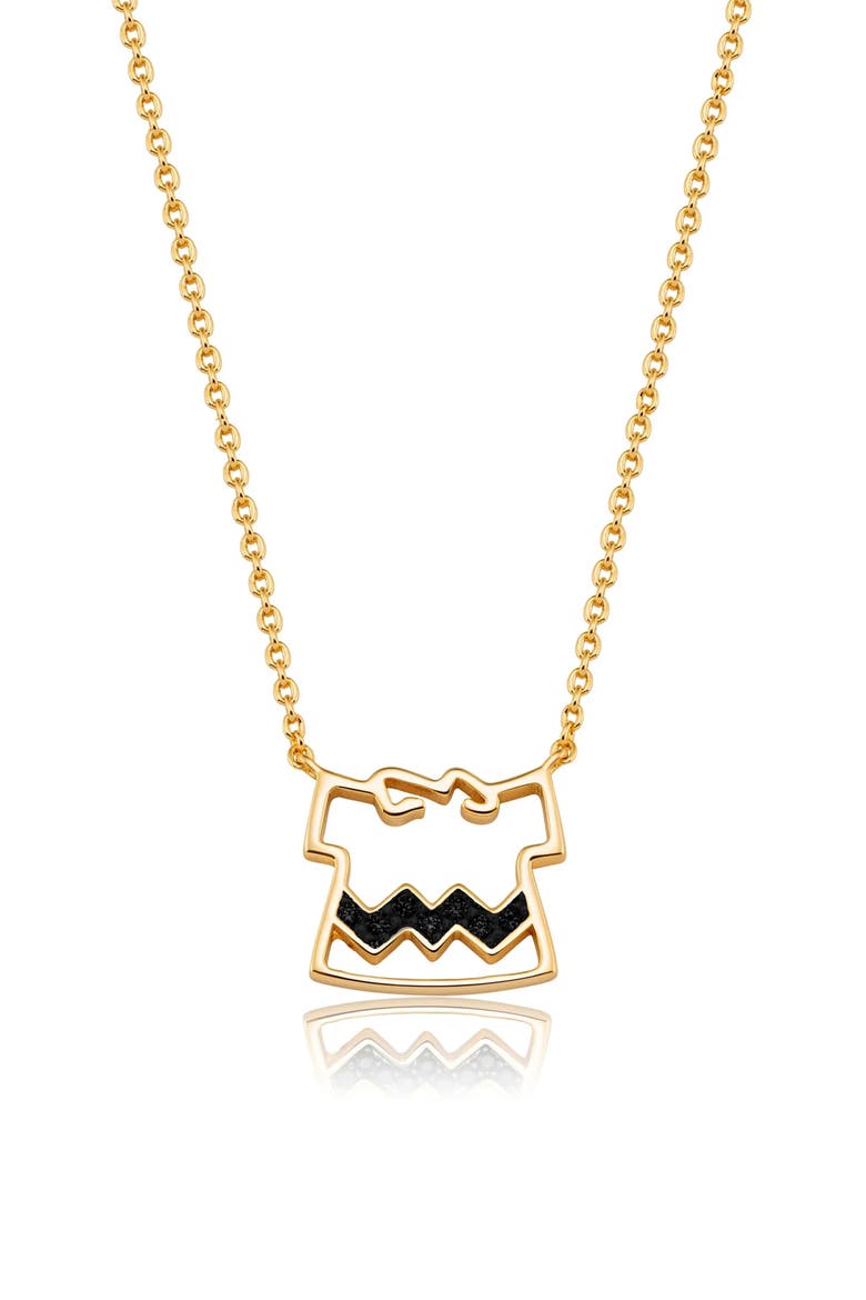 x Peanuts® Charley Brown's Shirt Pendant Necklace, Main, color, 18KT YELLOW GOLD / CLEAR STONE