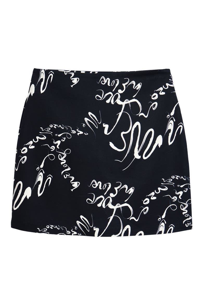 Sketchbook Print Miniskirt, Alternate, color, BLACK