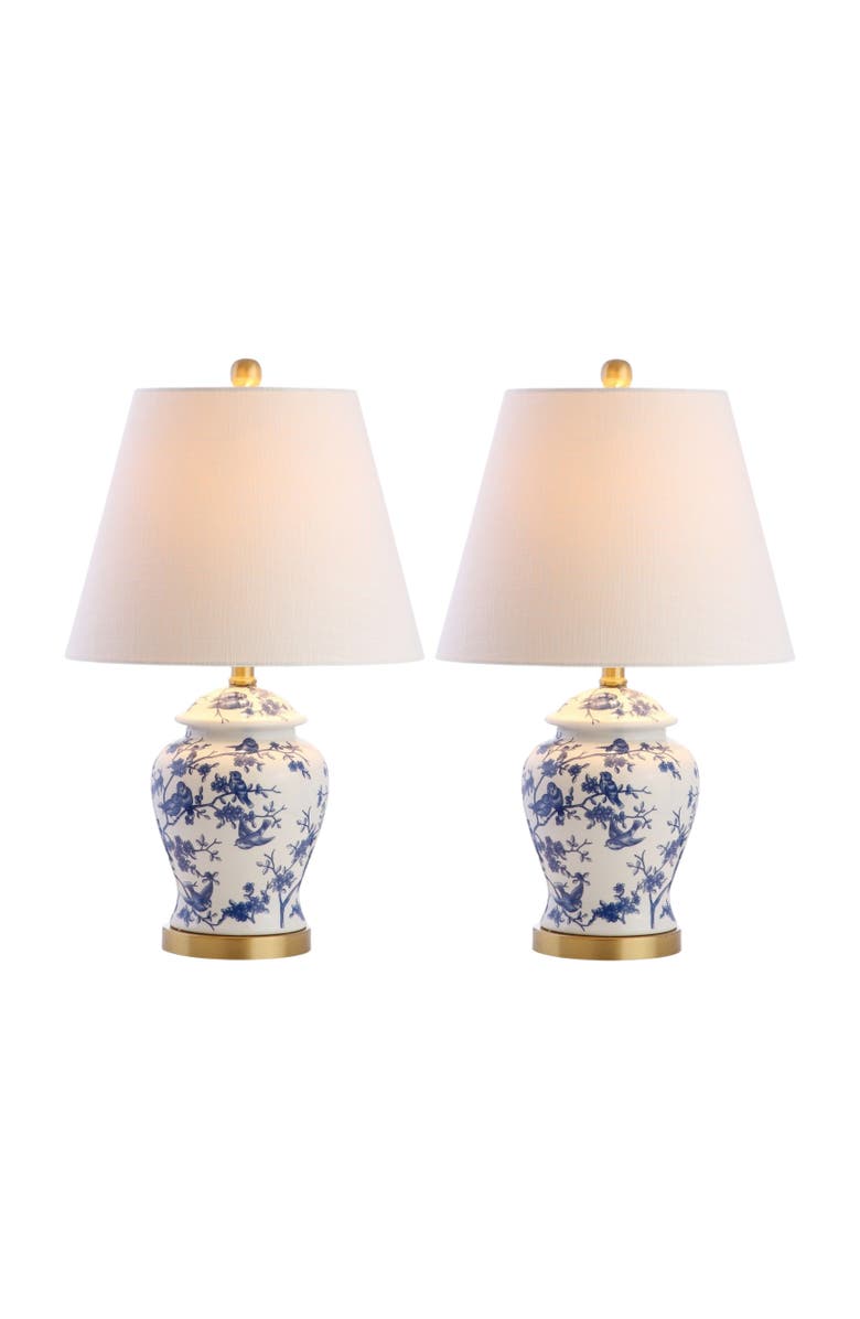 JONATHAN Y Penelope 22" French Country Cottage Ceramic/Iron Chinoiserie Ginger Jar LED Table Lamp, Main, color, Blue/White