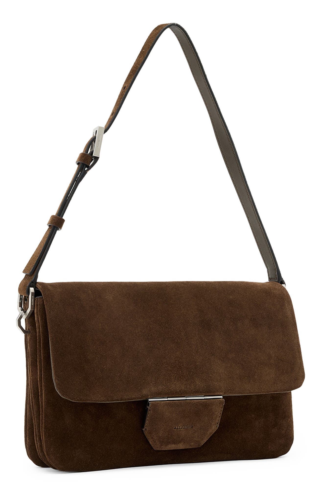 AllSaints Ondine Suede Shoulder Bag, Alternate, color, Fango Brown
