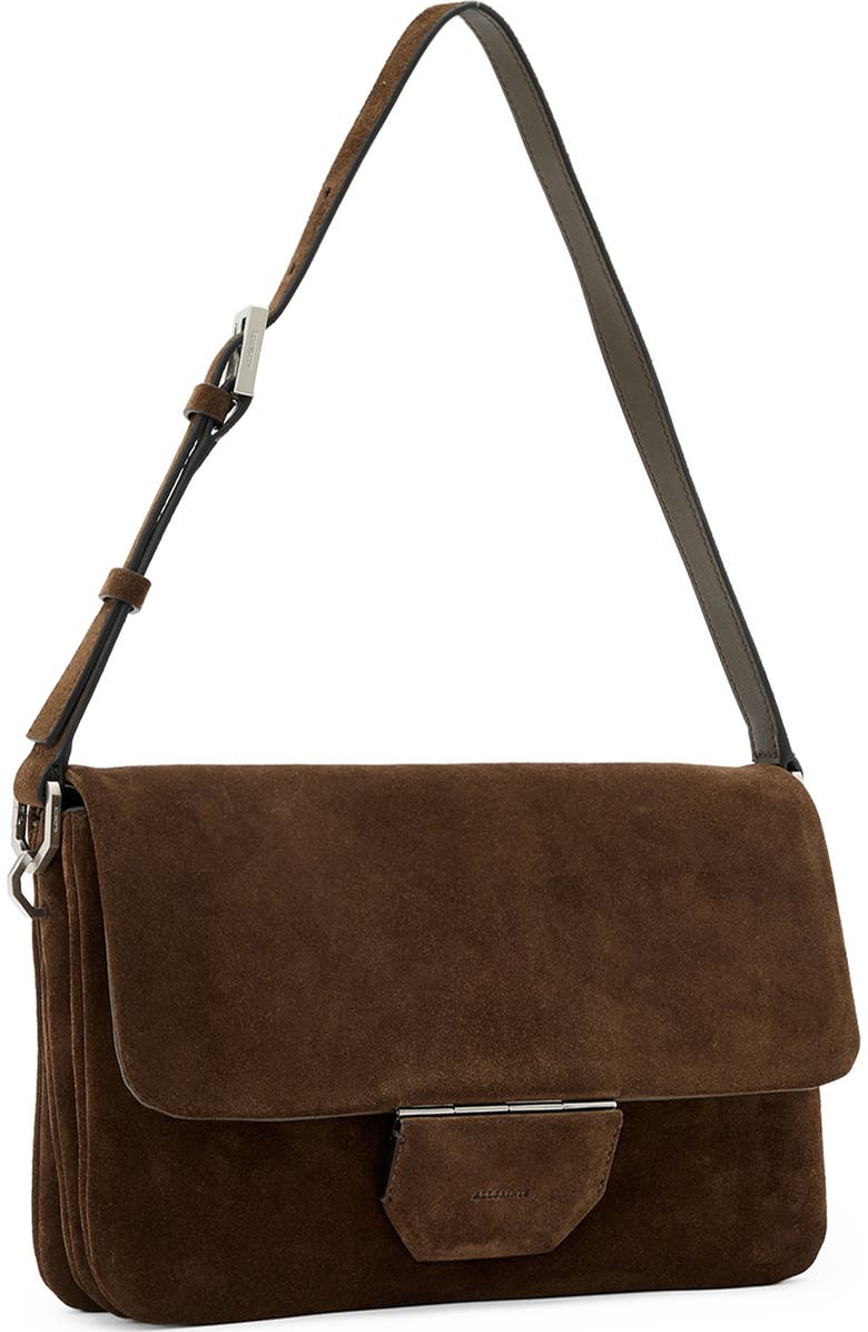 AllSaints Ondine Suede Shoulder Bag, Alternate, color, Fango Brown