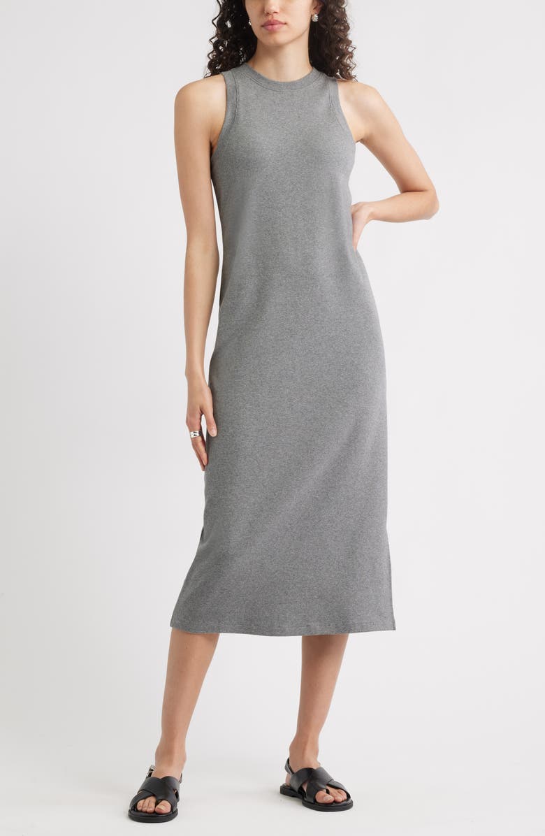 Nordstrom Stretch Cotton Ribbed Tank Dress, Main, color, Grey Dark Heather