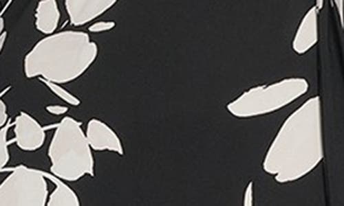Tommy Hilfiger Floral Long Sleeve Ruffle Mixed Media Midi Dress In Black