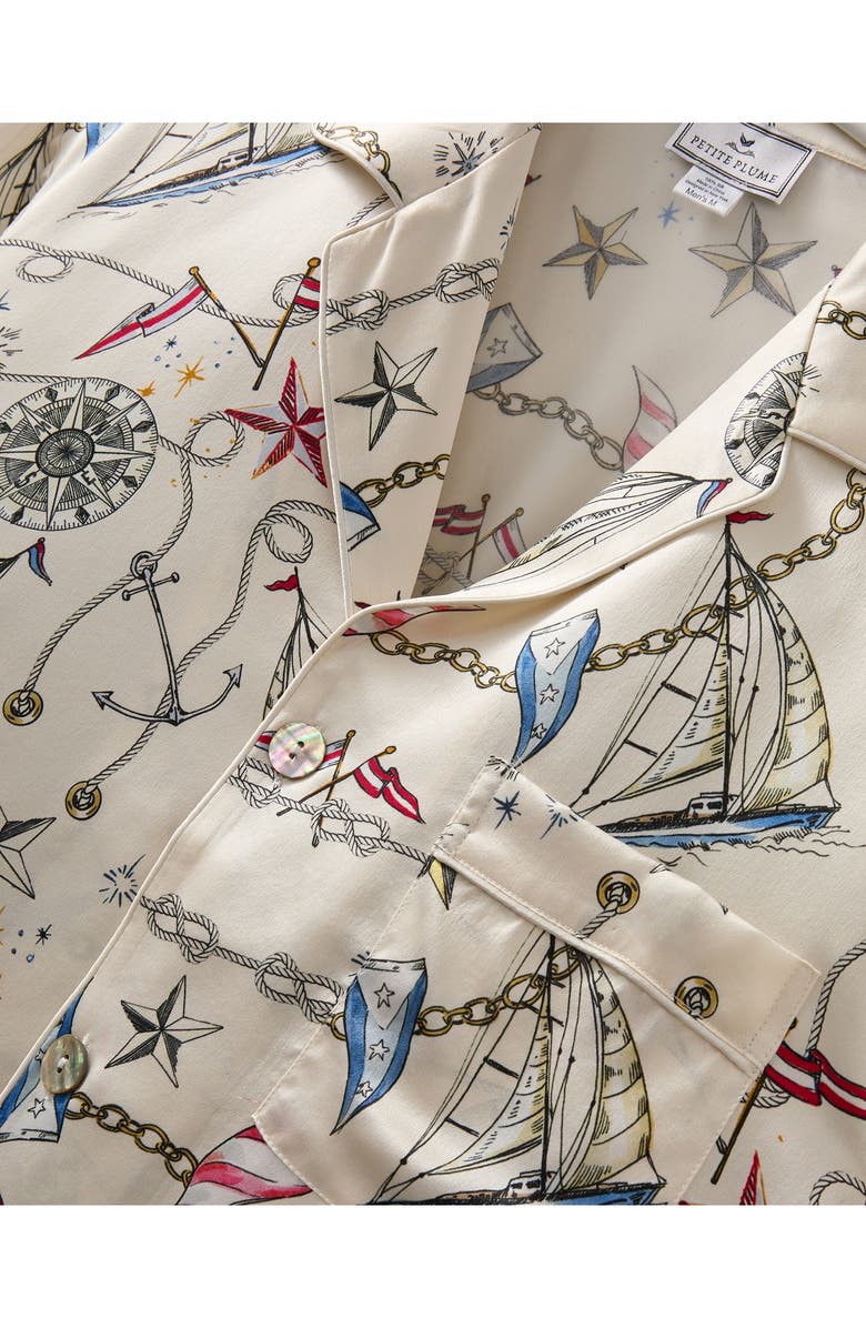 Petite Plume Regatta Print Mulberry Silk Pajamas, Alternate, color,