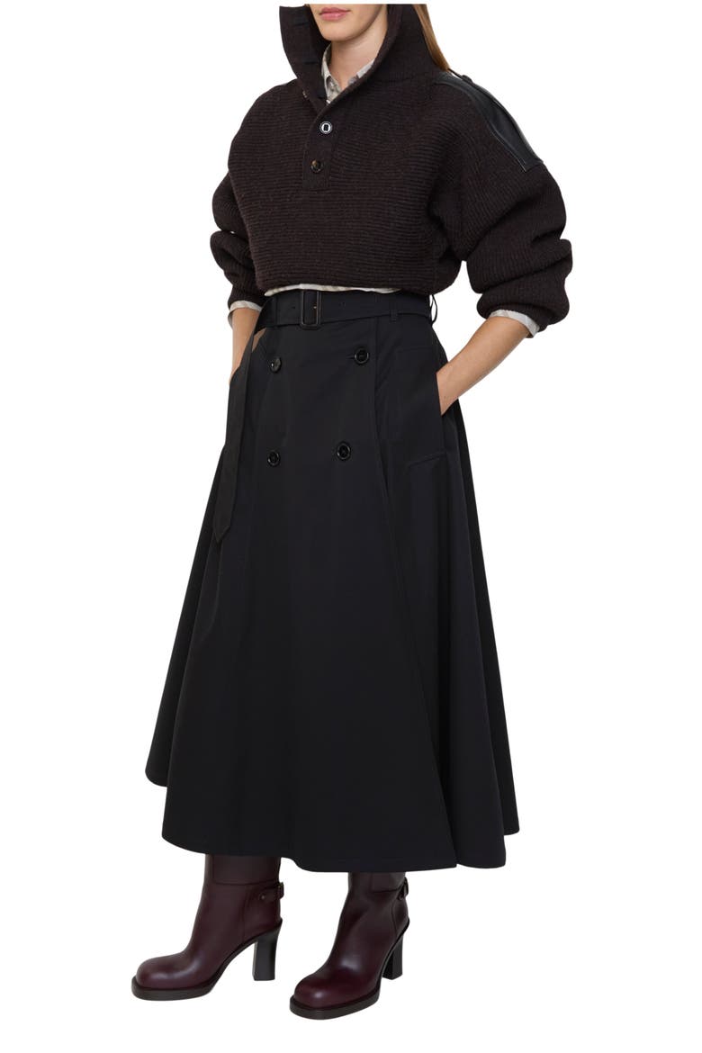 Gabardine Trench Midi Skirt, Main, color, Black