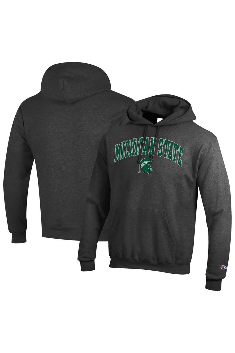 Men's Champion  Heather Charcoal Michigan State Spartans Arch Over Logo Pullover Hoodie, Alternate, color, Heather Charcoal
