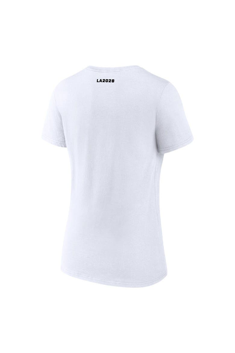 Women's White LA 2028 Summer Olympics Logo Pride V-Neck T-Shirt, Alternate, color, White