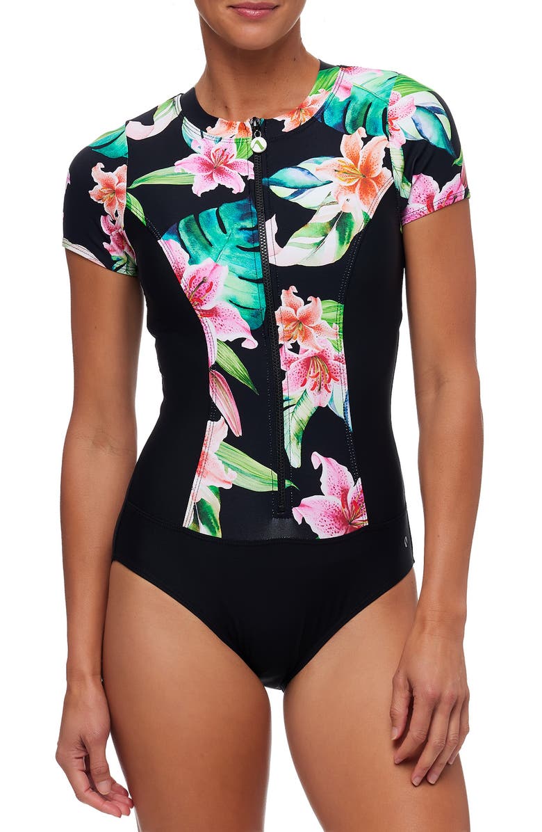 NEXT BY ATHENA Keoki Zip Front One-Piece Swimsuit, Main, color,