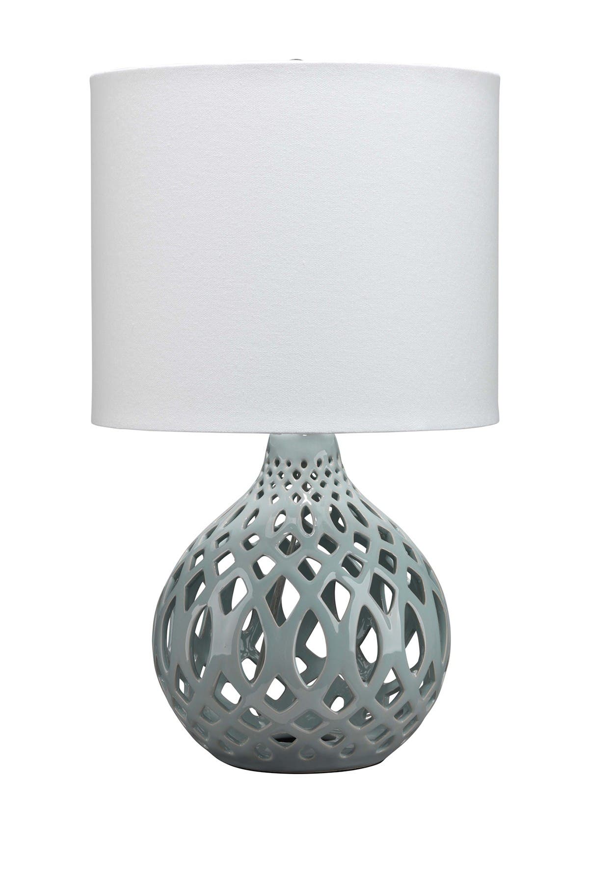 SHINE STUDIO Fretwork Table Lamp in Pale Blue Ceramic with Drum Shade ...