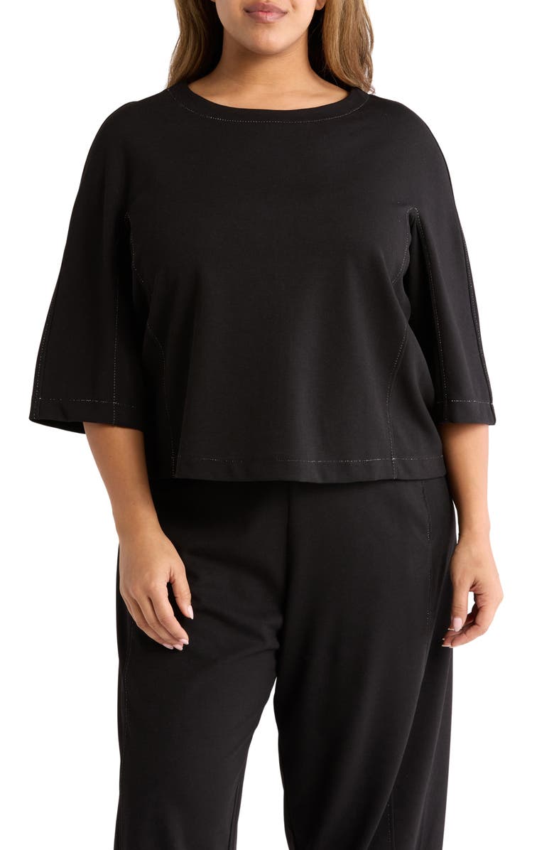 MAX STUDIO Stretch Twill Top, Main, color, Black/ Ivory Stitch
