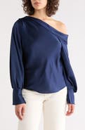 Renee C Asymmetrical Drop Shoulder Satin Top