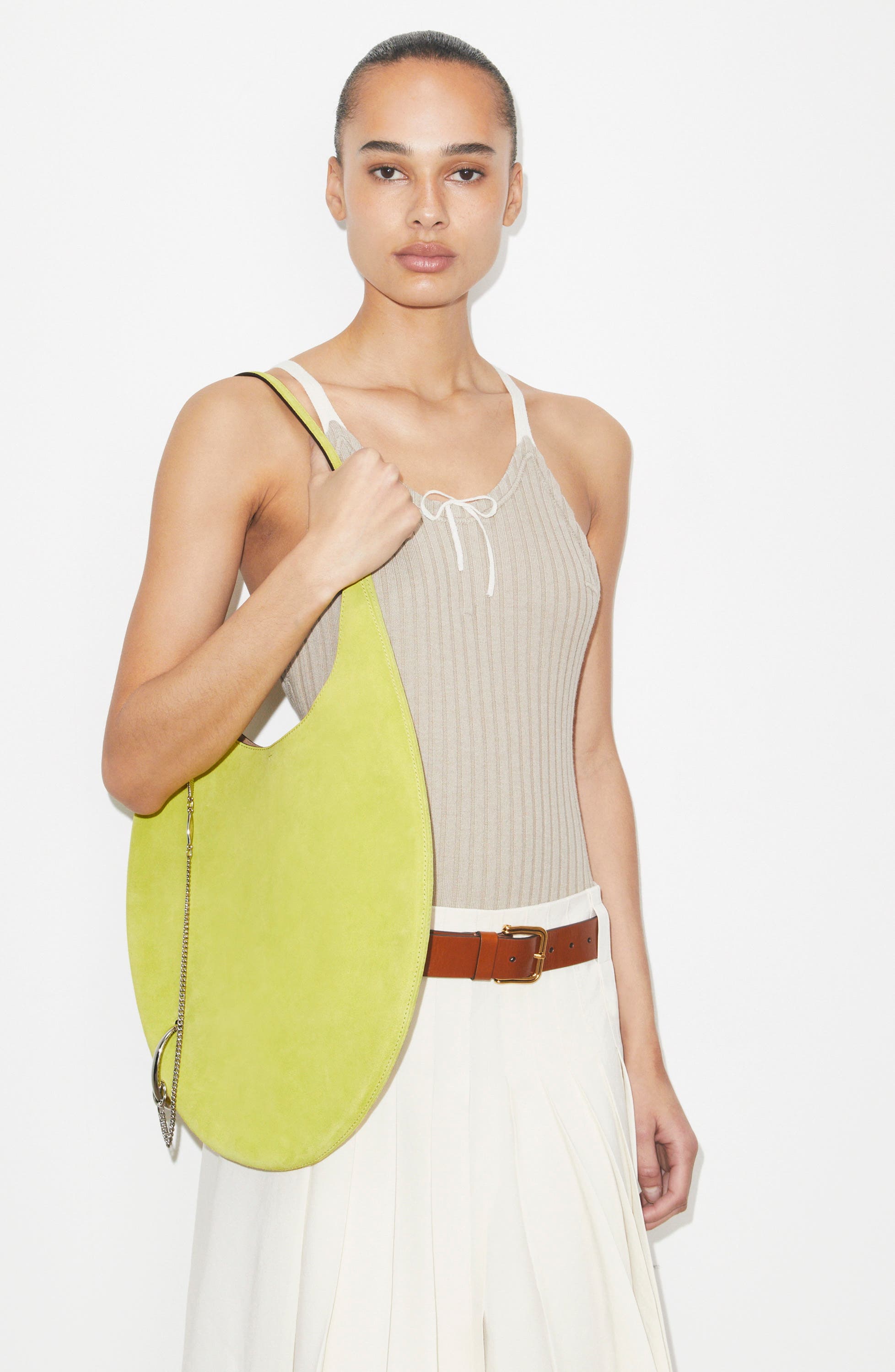 Tory Burch Pierced Suede Shoulder Bag, Alternate, color, Citrus Green