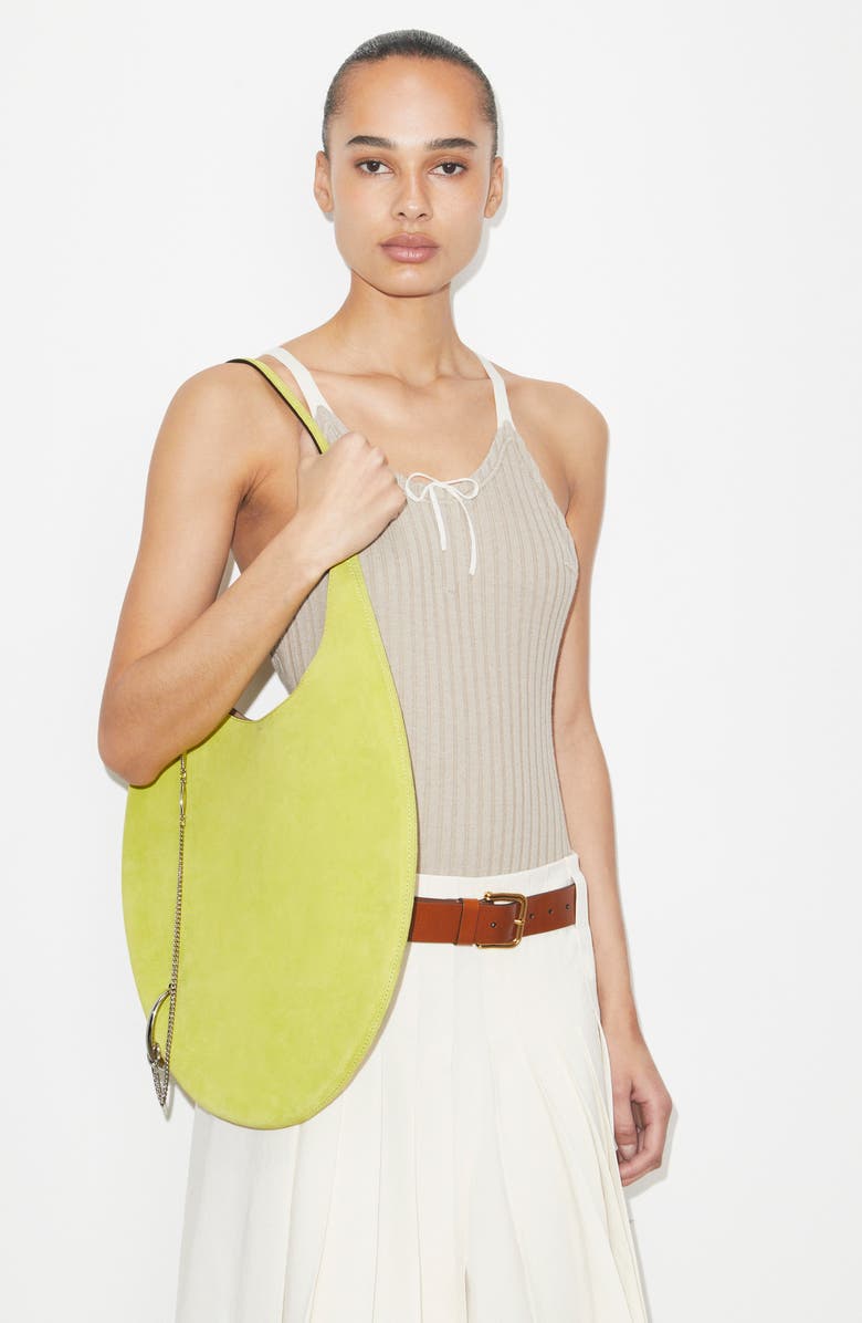 Tory Burch Pierced Suede Shoulder Bag, Alternate, color, Citrus Green