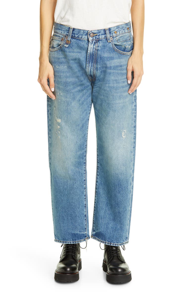 R13 Distressed Boyfriend Jeans, Main, color, Bain W Rips