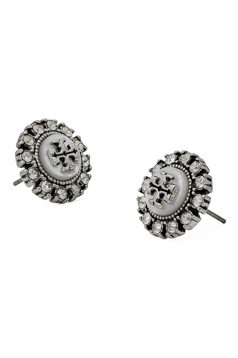 Moondance Mother-of-Pearl & Crystal Stud Earrings, Alternate, color, ANTIQUE PEWTER / MOP / CRYSTAL