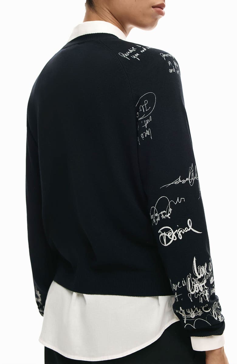 Desigual Fine Gauge Graphic Sweater, Alternate, color, Black