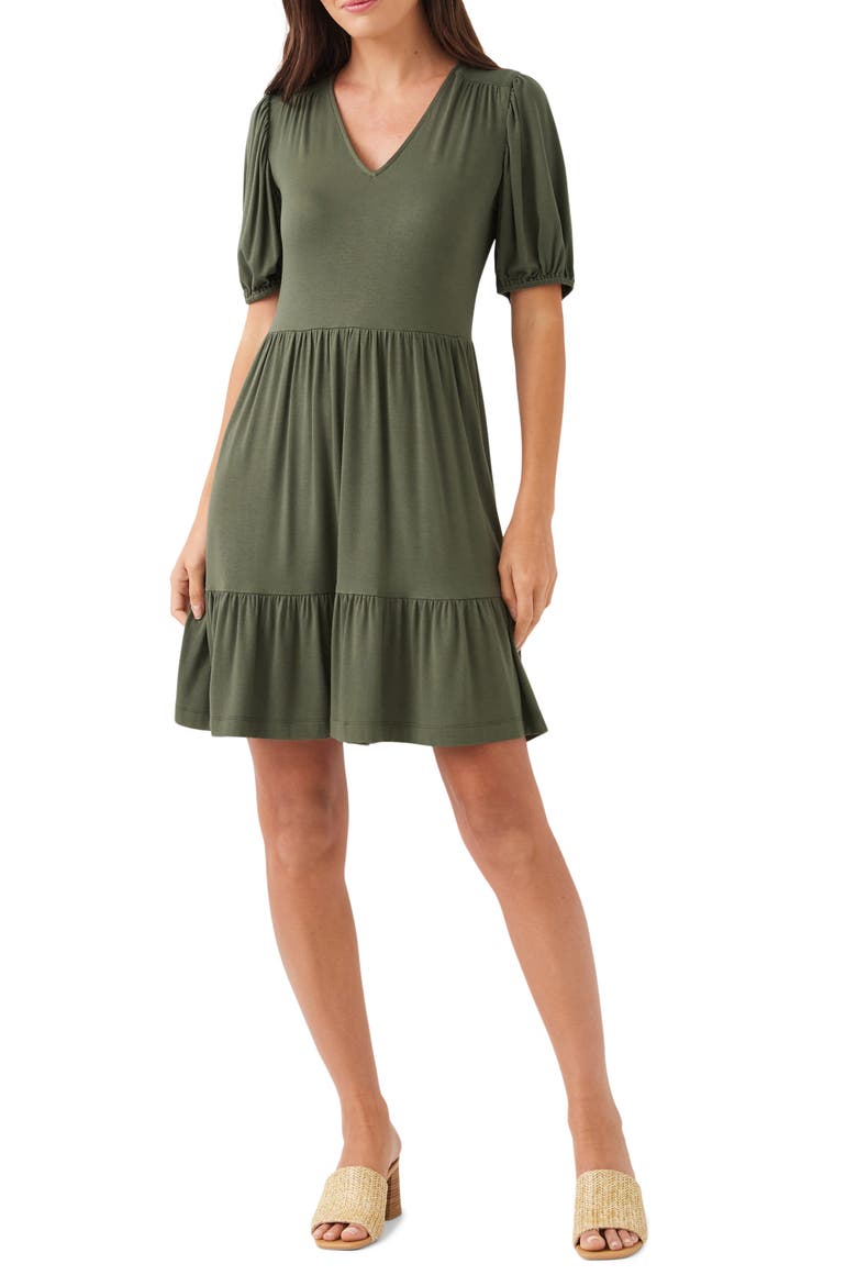 Tiered Puff Sleeve A-Line Dress, Main, color, OLIVE