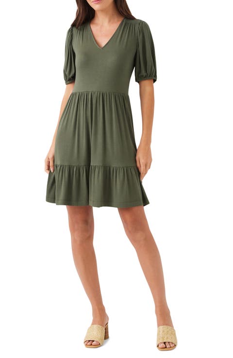Tiered Puff Sleeve A-Line Dress (Petite)