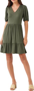 Karen Kane Tiered Puff Sleeve A-Line Dress