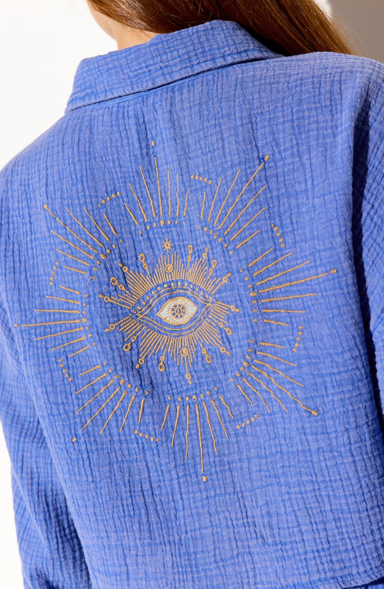 Spiritual Gangster Inner Gaze Willow Crop Cotton Gauze Button-Up Shirt, Alternate, color, Ultra Marine