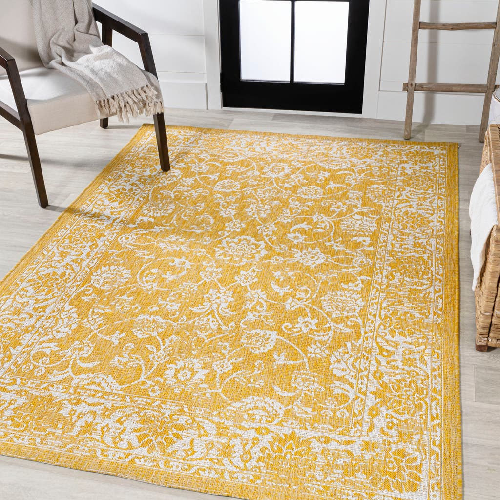 Jonathan Y Tela Bohemian Textured Weave Floral Indoor/outdoor Area Rug In Yellow/cream