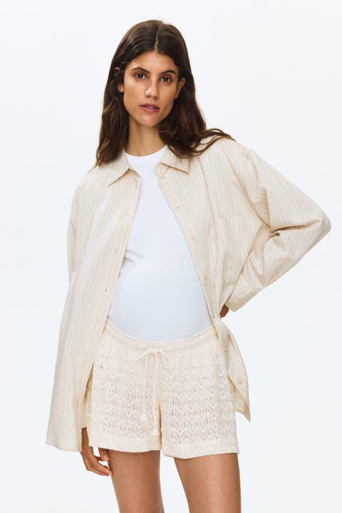 Mama Pointelle-knit Drawstring Shorts