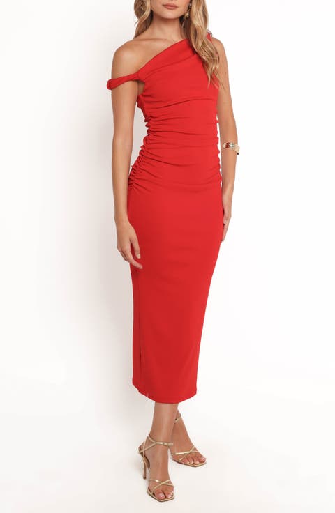 Fira Asymmetric Neck Ruched Maxi Dress