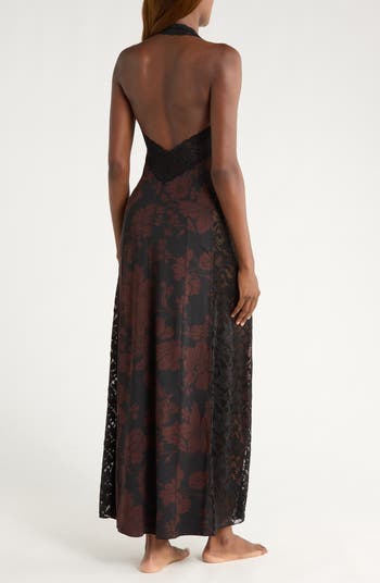 Love You Most Print Lace Halter Maxi Dress