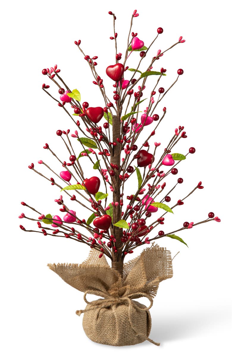 Glitzhome 20"H Valentine's Berry Heart Table Tree, Main, color, Red