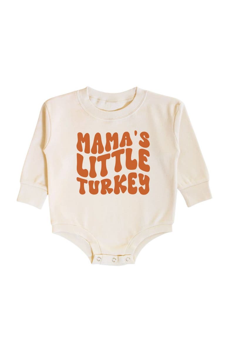 Sweet Wink Mama's Little Turkey Thanksgiving Long Sleeve Romper, Main, color, Natural