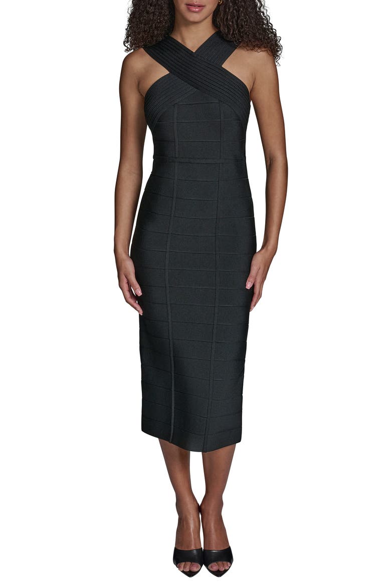 Bandage Body-Con Midi Dress, Main, color, BLACK