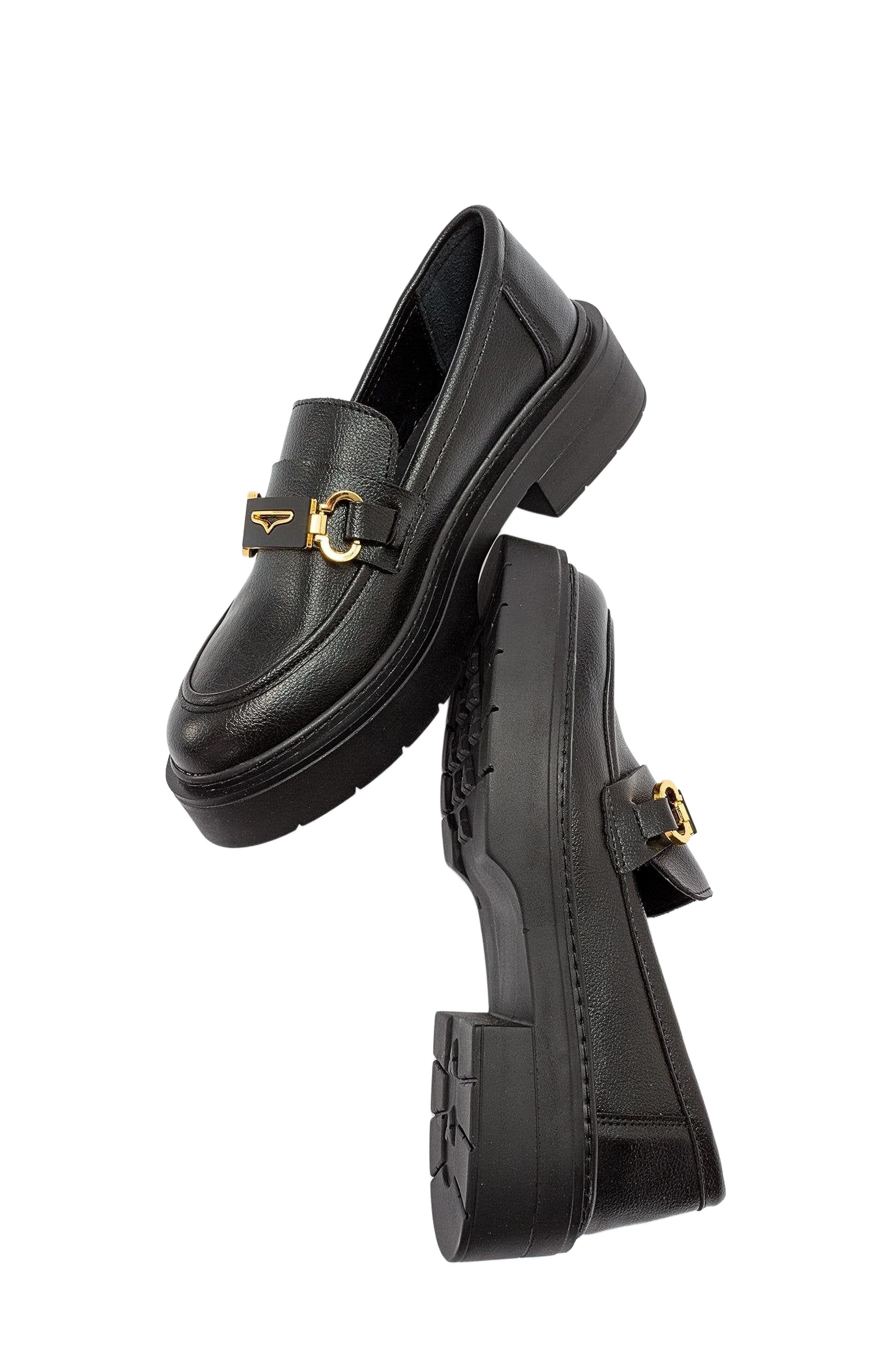 Forever & Always Shoes Simone Bit Platform Loafer, Alternate, color, Black Faux Leather
