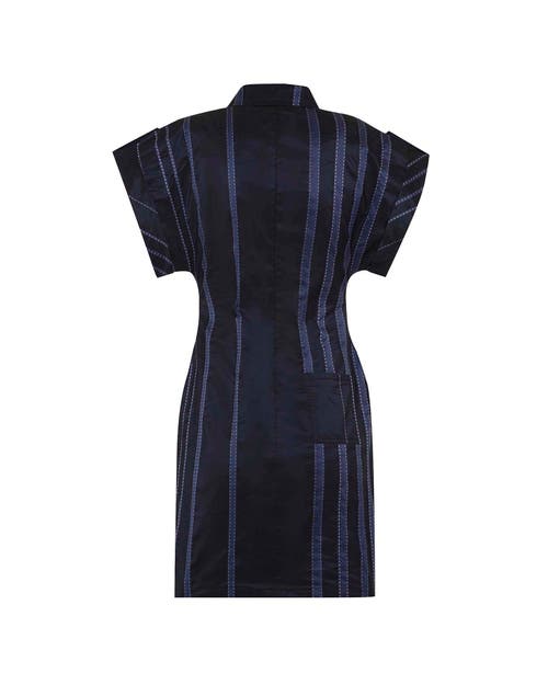 Theo The Label Theia Striped Taffeta Camp Dress In Blue