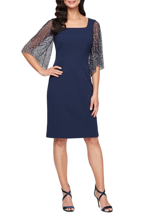 Crystal Sleeve Detail Cocktail Sheath Dress