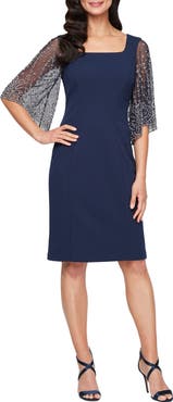 Alex Evenings Crystal Sleeve Detail Cocktail Sheath Dress