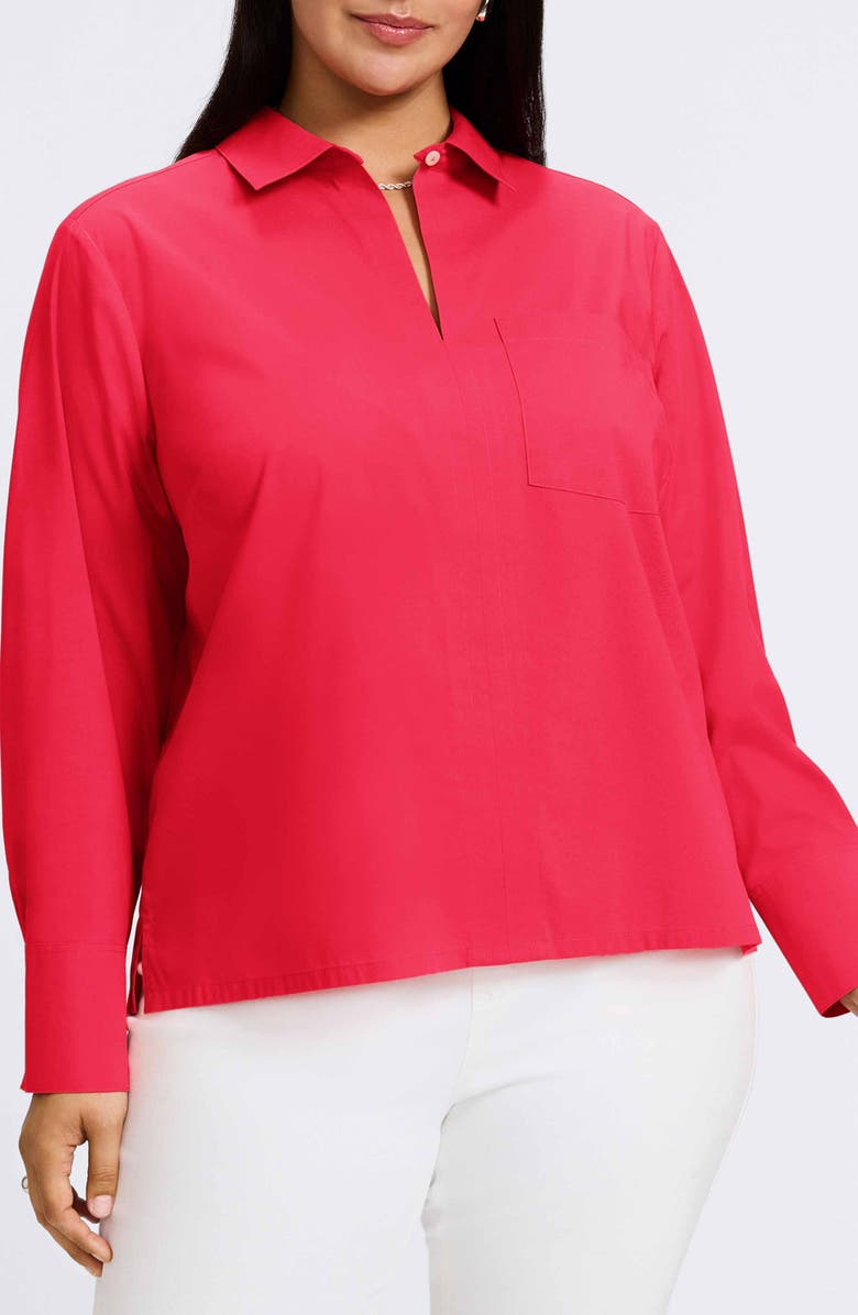 Foxcroft Bella Solid Popover Top, Main, color, Raspberry