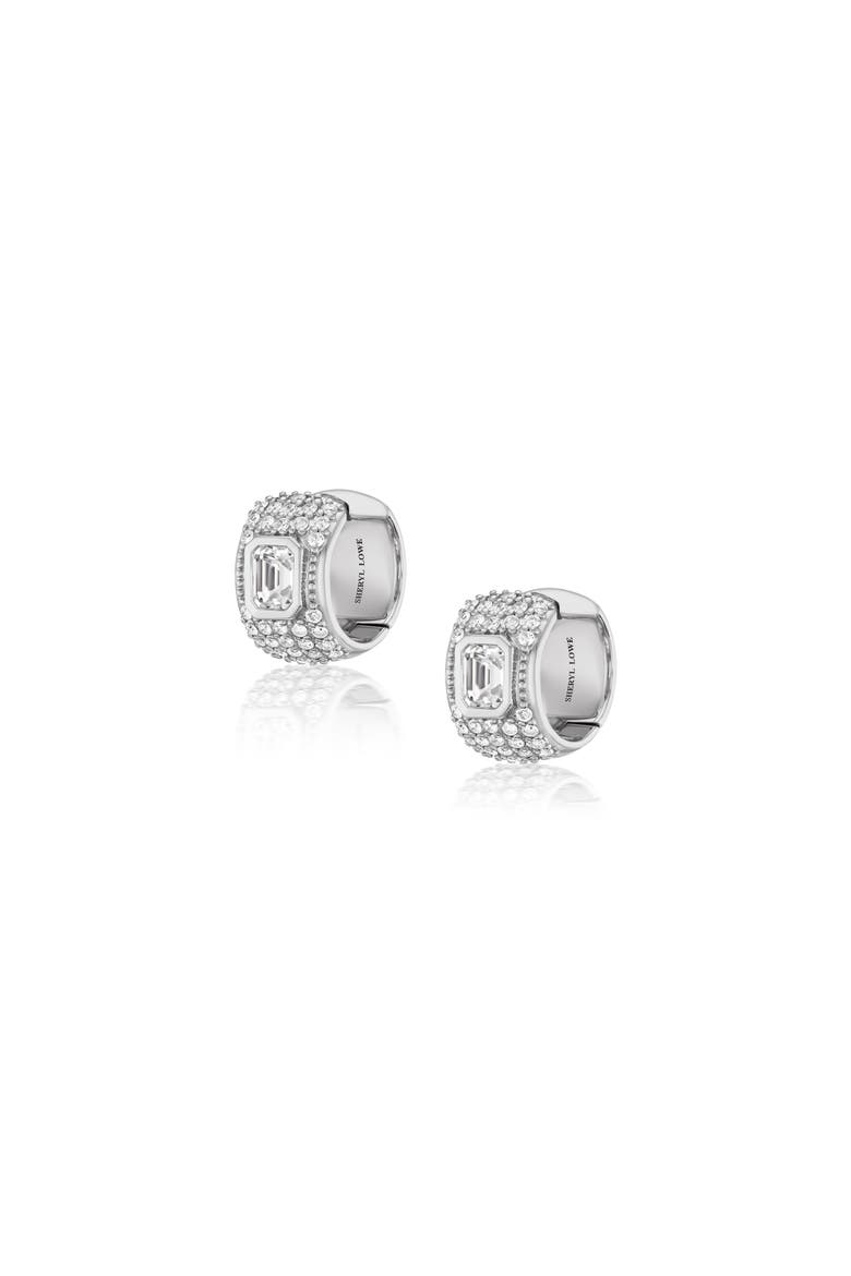 White Crystal Diamond Wide Huggie, Main, color, Sterling Silver