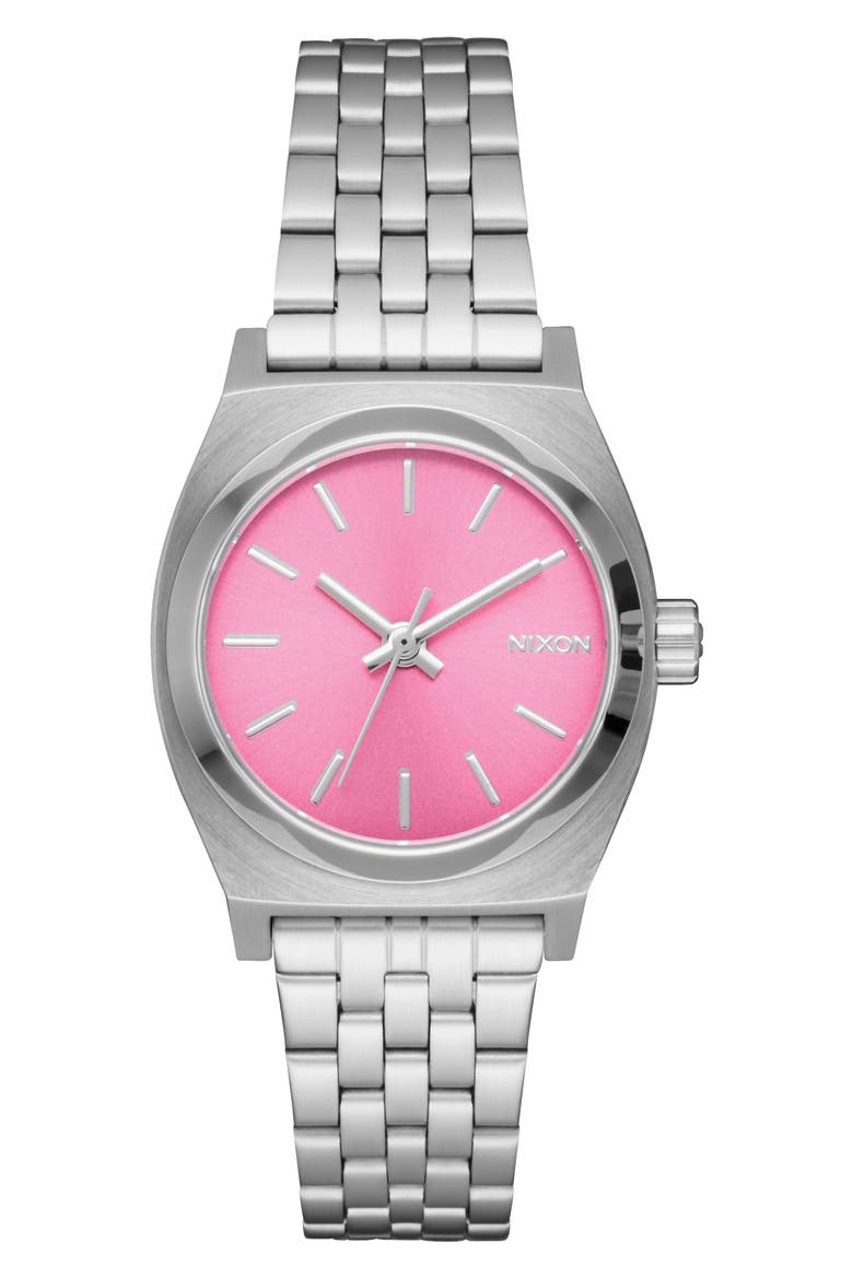 The Small Time Teller Bracelet Watch, 26mm, Main, color, SILVER / PINK