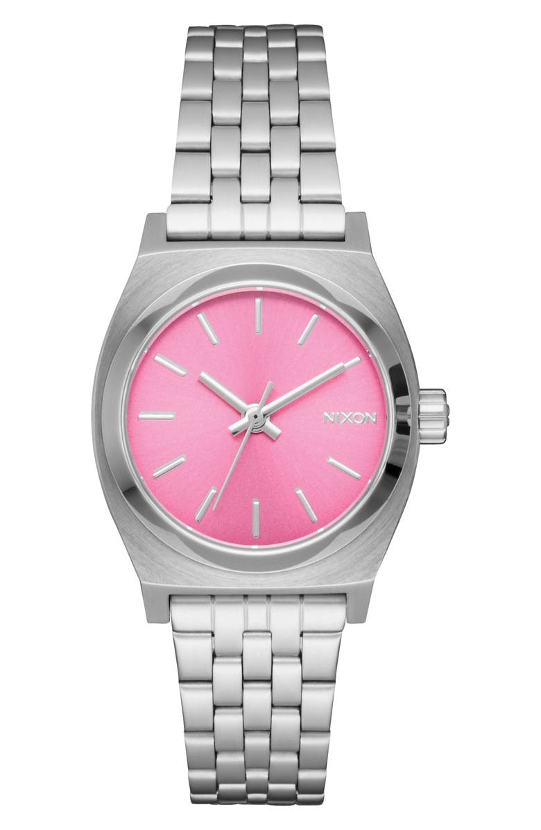 Nixon The Small Time Teller Bracelet Watch, 26mm, Main, color, Silver / Pink