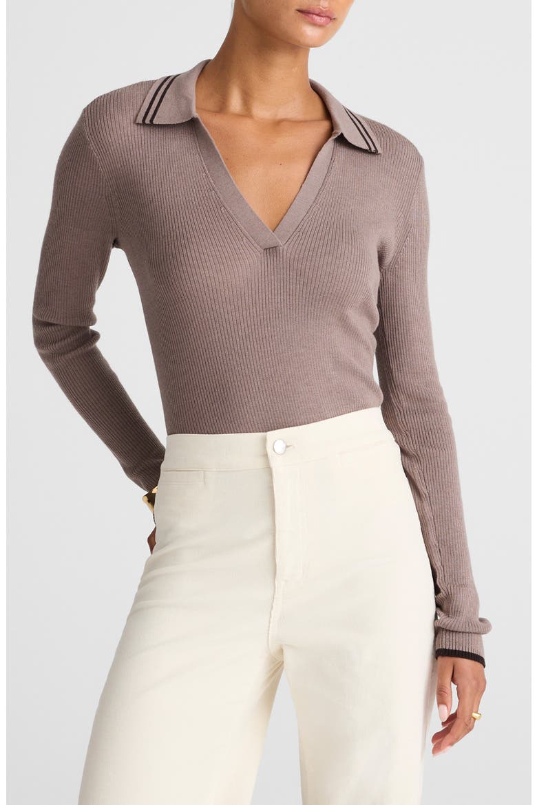 Johnny Collar Merino Wool & Silk Sweater, Main, color, MINK WITH MOLASSES TIPPING