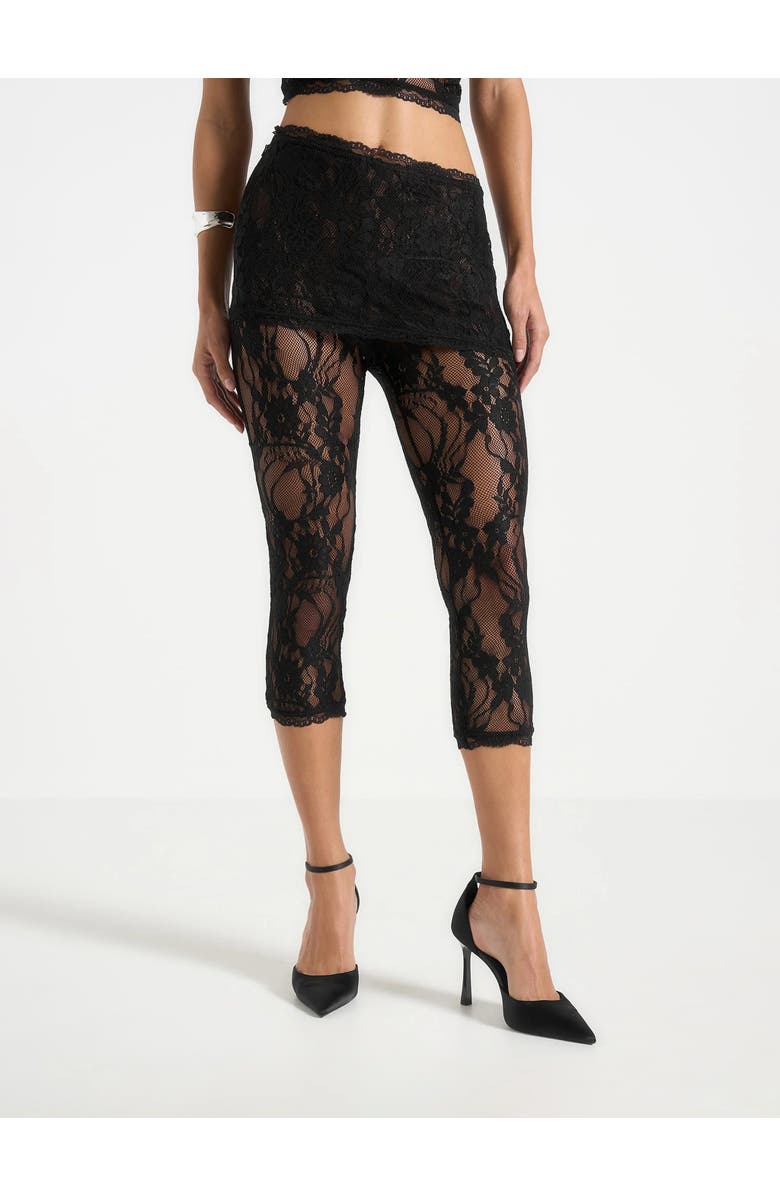 Manière De Voir Aimee Lace Asymmetric Capri Leggings, Alternate, color, Black