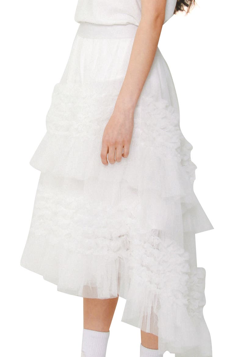 Andrea High-Low Cotton Tulle Skirt, Alternate, color, WHITE