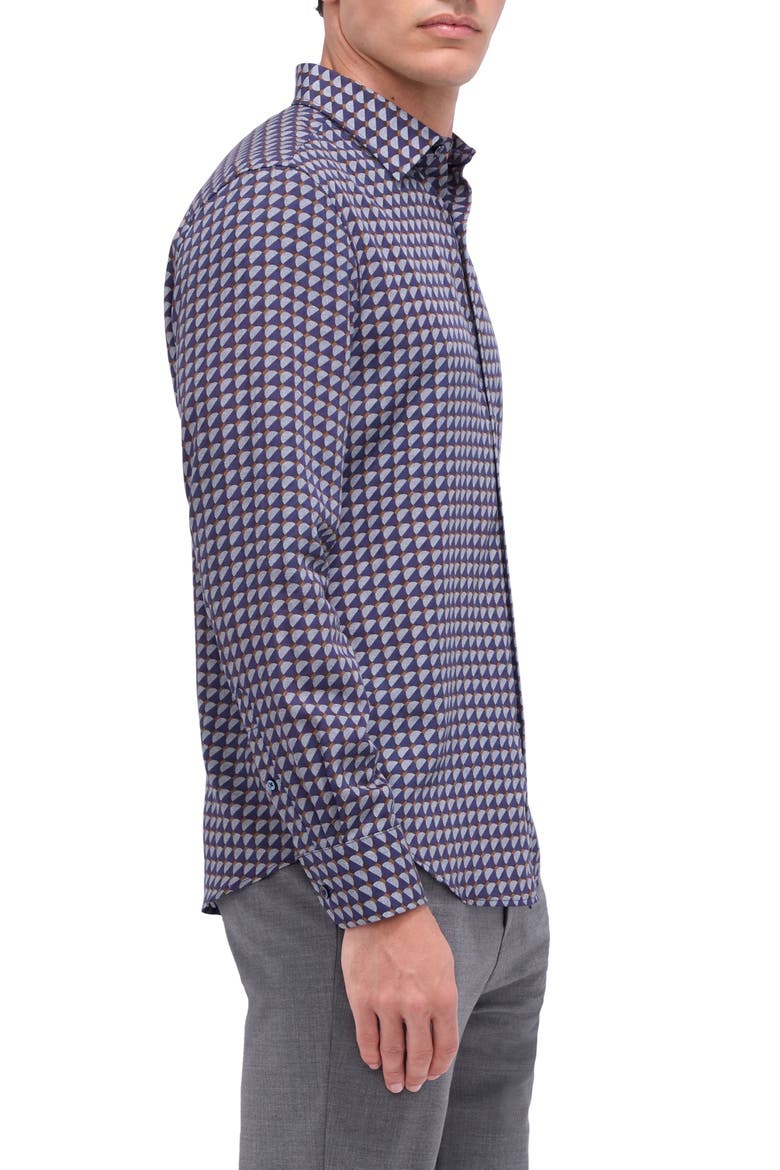 Julian Shaped Fit Print Button-Up Shirt, Alternate, color, NAVY