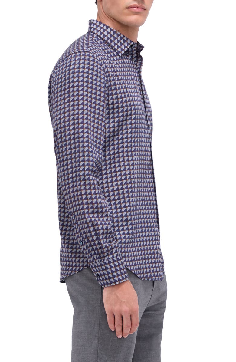 Bugatchi Julian Shaped Fit Print Button-Up Shirt, Alternate, color, Navy