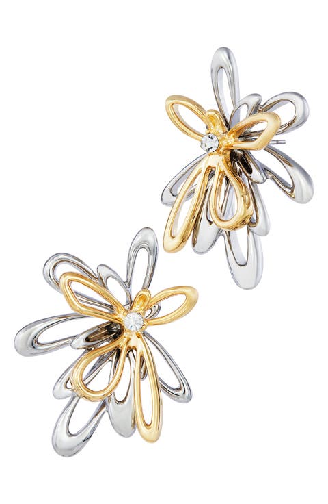Two Tone Flower Stud Earrings