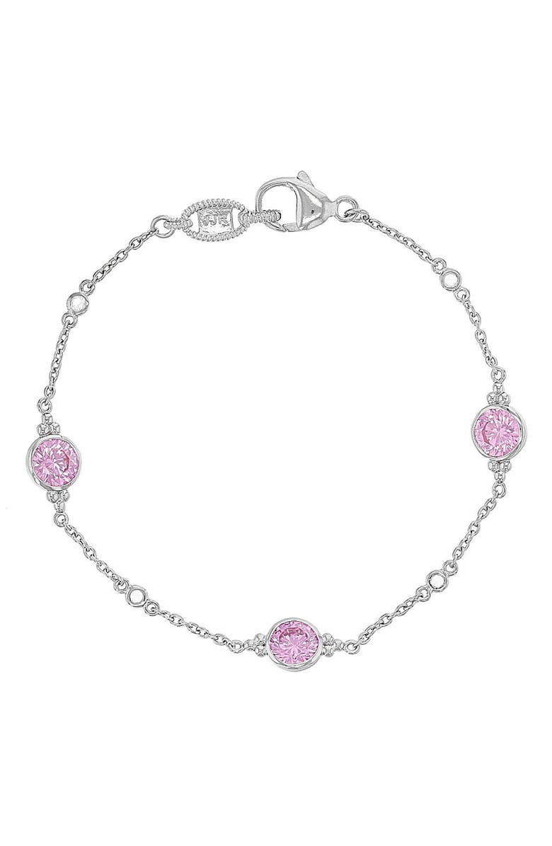 Judith Ripka Sterling Silver Pink CZ Station Bracelet, Main, color, 